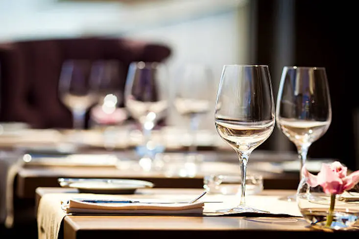 Empty glasses setting in restaurant