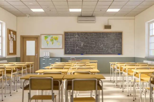 traditional Japanese wooden school interior. 3d render