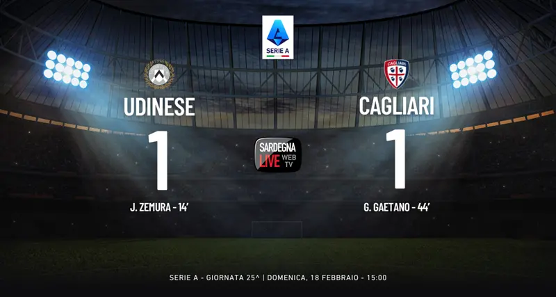 Udinese-Cagliari 1-1, un punto per muovere la classifica