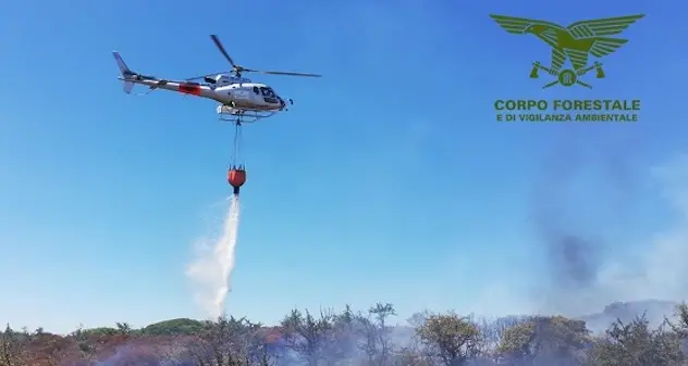 Incendio nelle campagne di Usellus: sul posto un elicottero del Corpo forestale