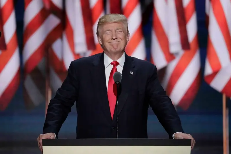 Republican Presidential Candidate Donald J. Trump, smiles as he takes the stage during the final day of the Republican National Convention in Cleveland, Thursday, July 21, 2016. (AP Photo/J. Scott Applewhite)