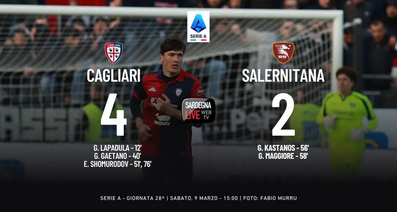 Cagliari-Salernitana 4-2, gol e brividi: seconda vittoria consecutiva