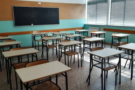 Italy - September 2020: School desks Covid-19 period spacing of one meter