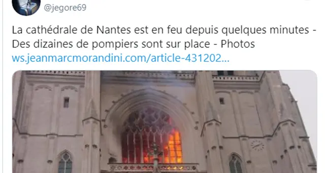 Incendio nella cattedrale di Nantes: Vigili del Fuoco sul posto