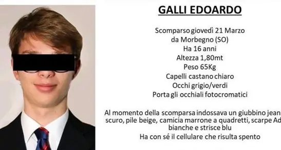 Ritrovato Edoardo Galli: il 16enne era scomparso da oltre una settimana