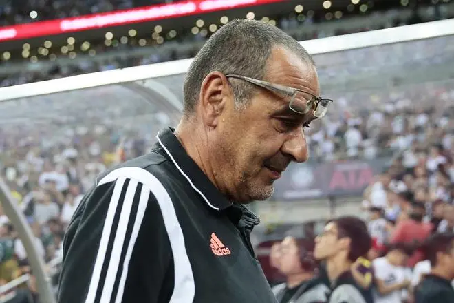 epa07731251 Juventus\\' head coach Maurizio Sarri before the International Champions Cup (ICC) soccer match between Juventus FC and Tottenham Hotspur at the National Stadium in Singapore, 21 July 2019.  EPA/WALLACE WOON