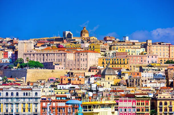 EFMFXN Cagliari, Sardinia, Italy old town skyline.