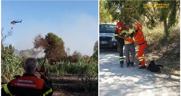 Fiamme a Porto Torres e Siris. Soccorso il proprietario di un terreno