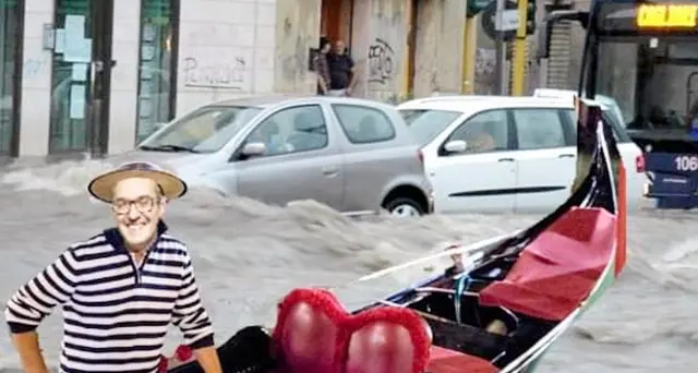 I post sugli allagamenti virali sul web: Di Maio e Virginia Saba a Pirri e Truzzu in gondola come a Venezia