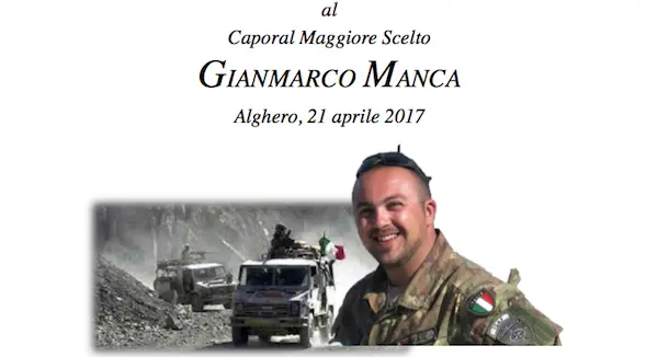 In ricordo del Caporal Maggiore Scelto Gianmarco Manca: domani l'intitolazione del parco cittadino all'alpino algherese