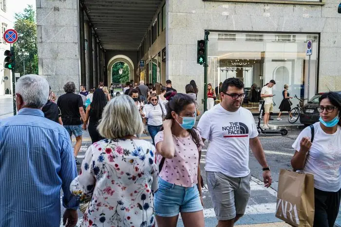 People walking in via Roma in Turin during phase 3 of the Covid-19 emergency, Turin, Italy, 06 September 2020.  ANSA / Tino Romano