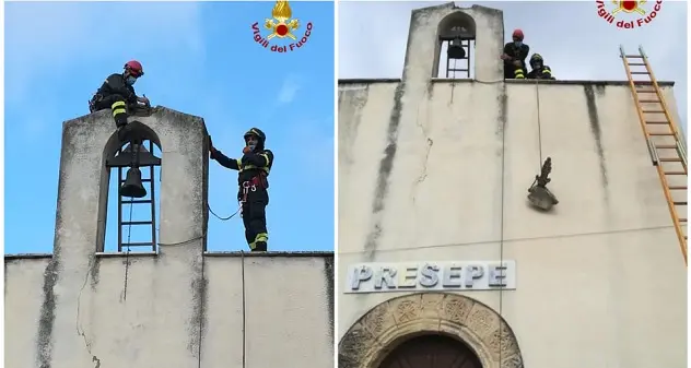 Suelli. Croce in pietra a rischio caduta, intervengono i Vigili del fuoco