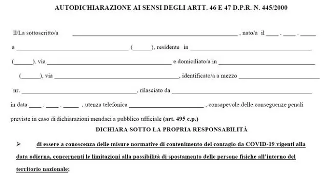 Torna l'autocertificazione, ecco il documento per spostarsi negli orari vietati