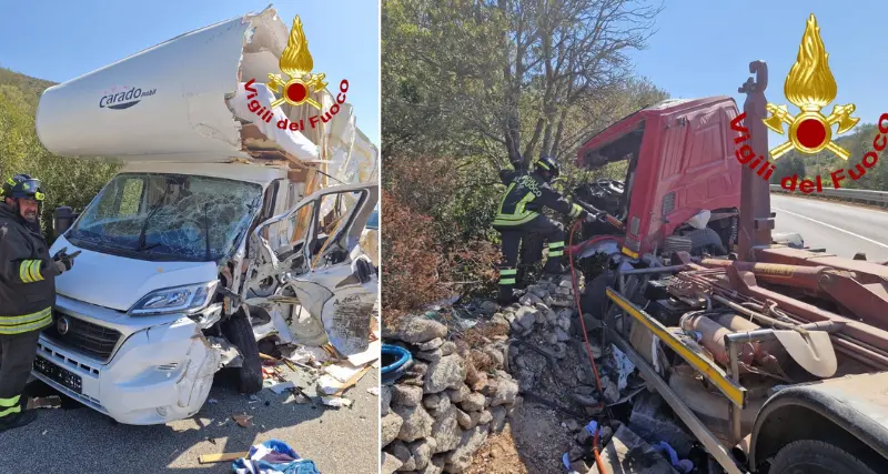 Frontale tra camper e camion sulla Olbia-Arzachena, cinque feriti: uno è grave