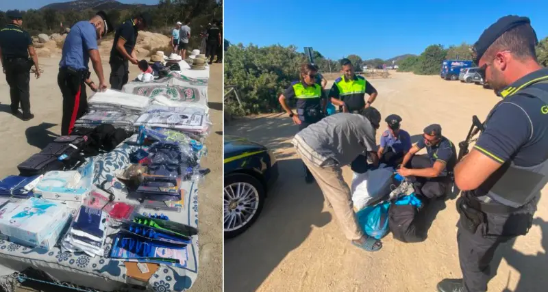 Blitz di carabinieri e Finanza a Chia contro i venditori ambulanti sulle spiagge