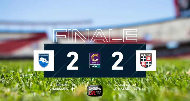 Il Pescara la ribalta ma Masala segna al 95': la Torres pareggia 2-2