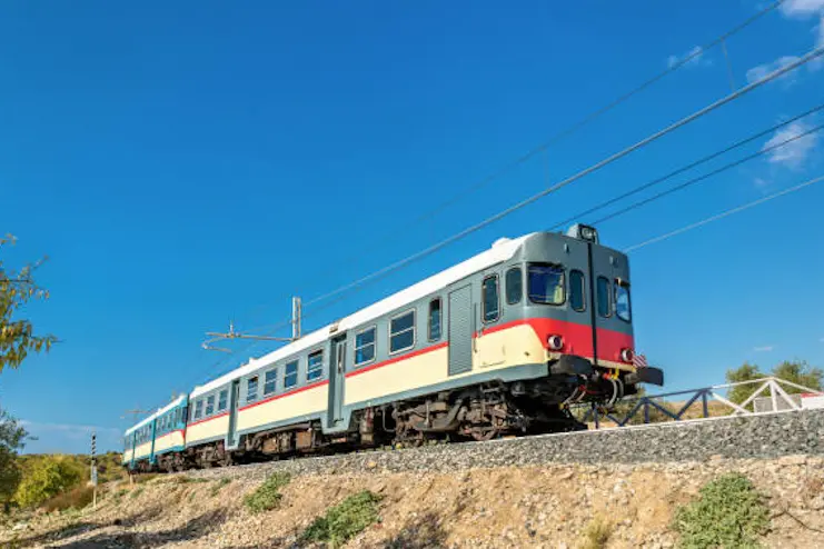 Local train at the Valley of the Temples - Agrigento, southern Sicily, Italy