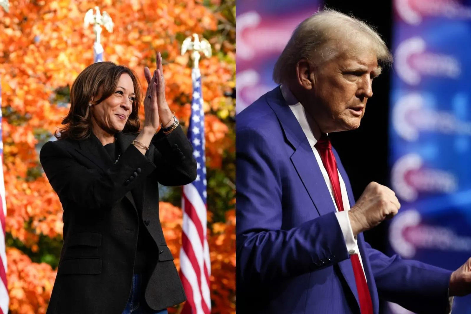 <p>Kamala Harris e Donald Trump, foto Facebook</p>\\n