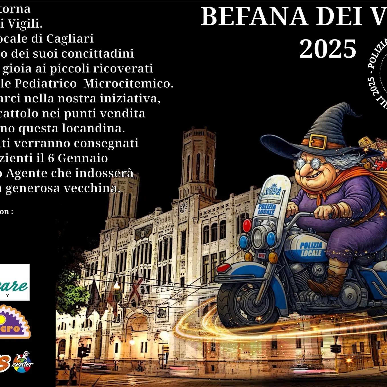 La Befana dei Vigili torna a Cagliari per dare gioia ai bimbi ricoverati