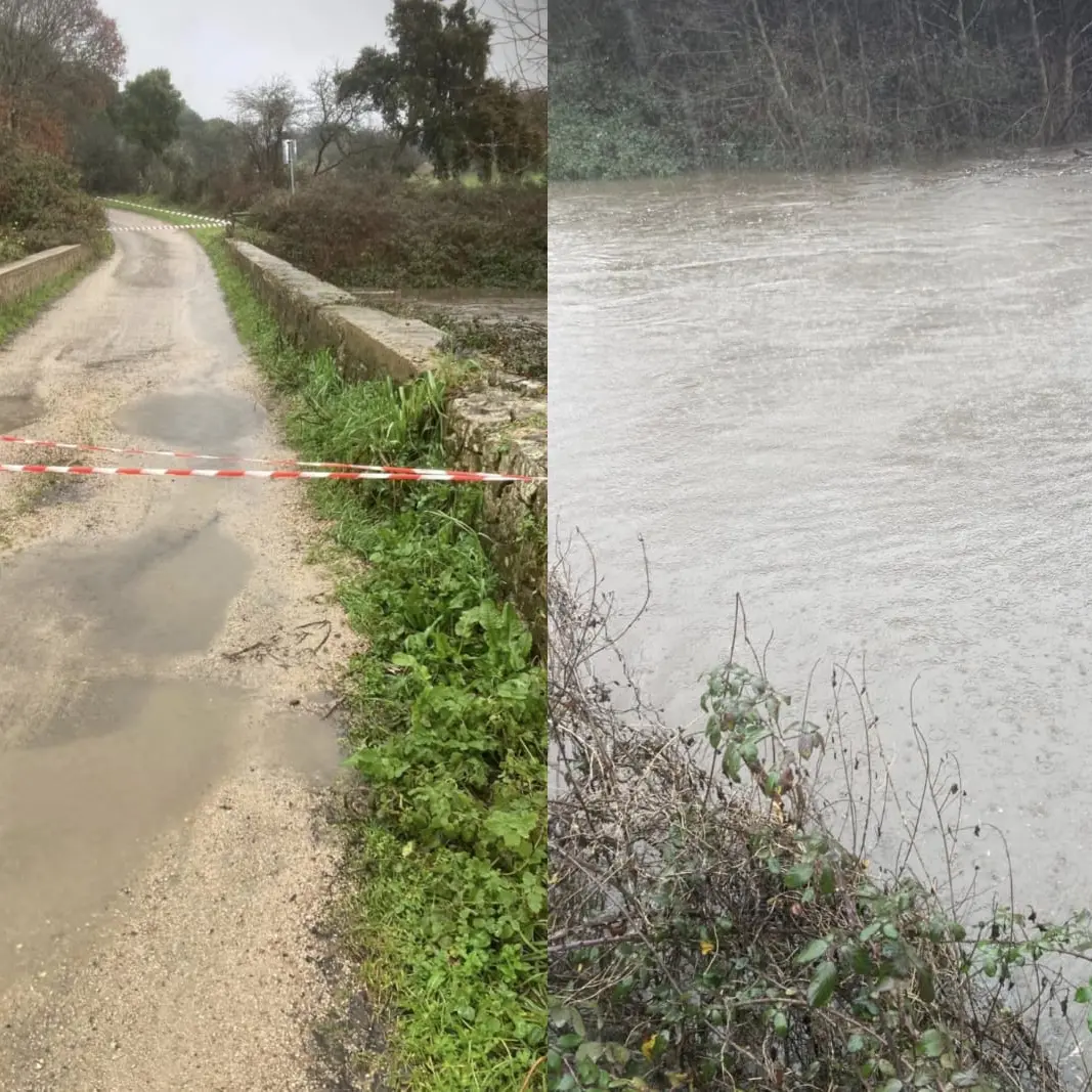 Ponte chiuso a Luras: il fiume raggiunge il livello massimo