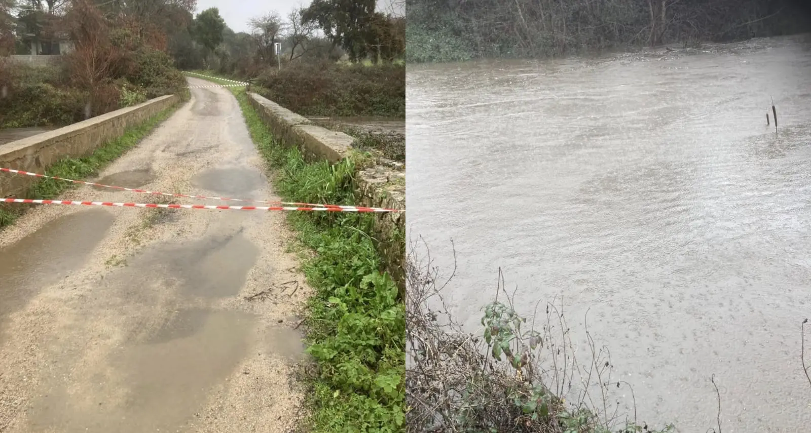 Ponte chiuso a Luras: il fiume raggiunge il livello massimo