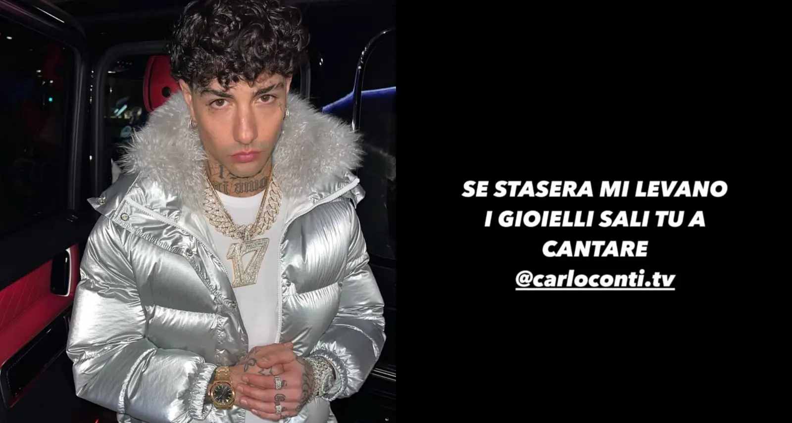 Sanremo, Tony Effe avverte Carlo Conti: \"Se mi levano i gioielli sali tu a cantare\"