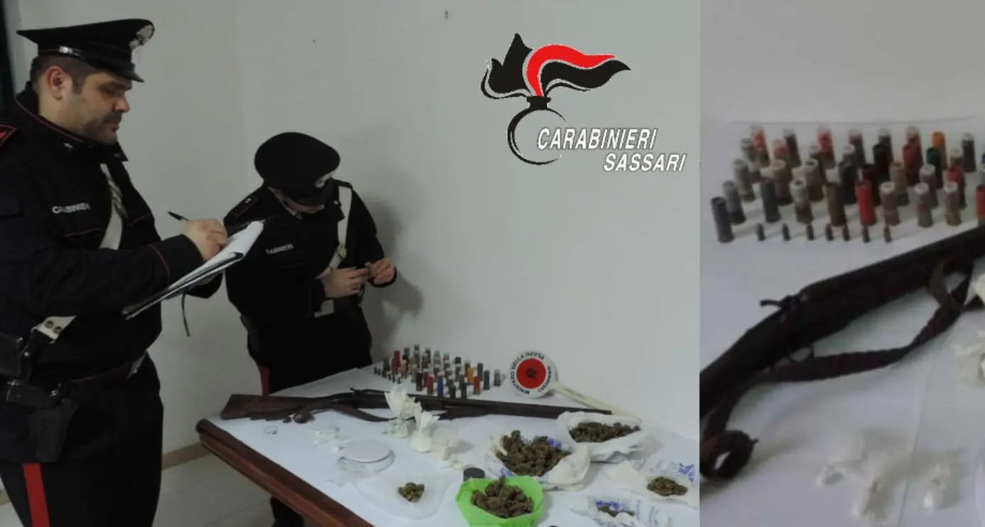 Blitz antidroga a Mores. Trovato in casa con marijuana, amfetamina, ketamina e un fucile