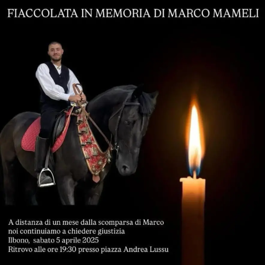 Fiaccolata per Marco Mameli a Bari Sardo. La mamma: \"Avvolti da un sincero abbraccio\"