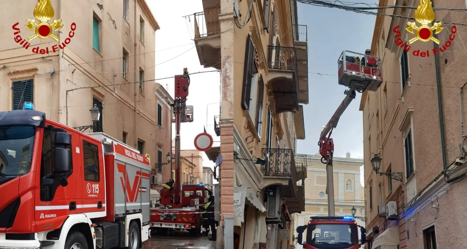 Crolla un cornicione: i Vigili del Fuoco intervengono a La Maddalena