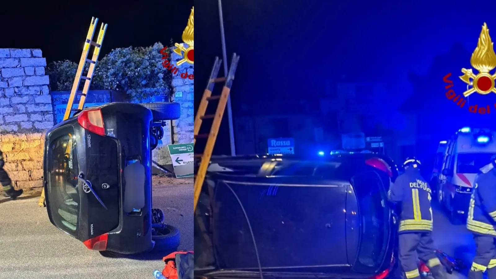 Incidente nella notte a Calangianus: auto si ribalta, cinque feriti tra cui una bambina