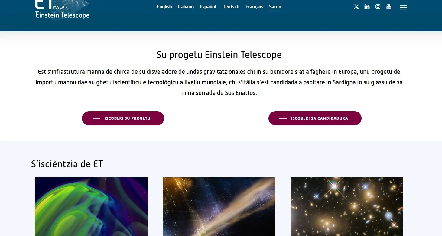 I contenuti del sito web di Einstein Telescope Italia anche in lingua sarda