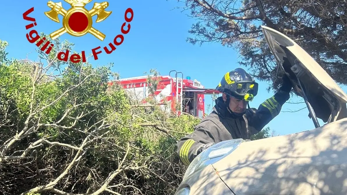 Auto finisce fuori strada tra gli alberi sulla Provinciale 34: due feriti