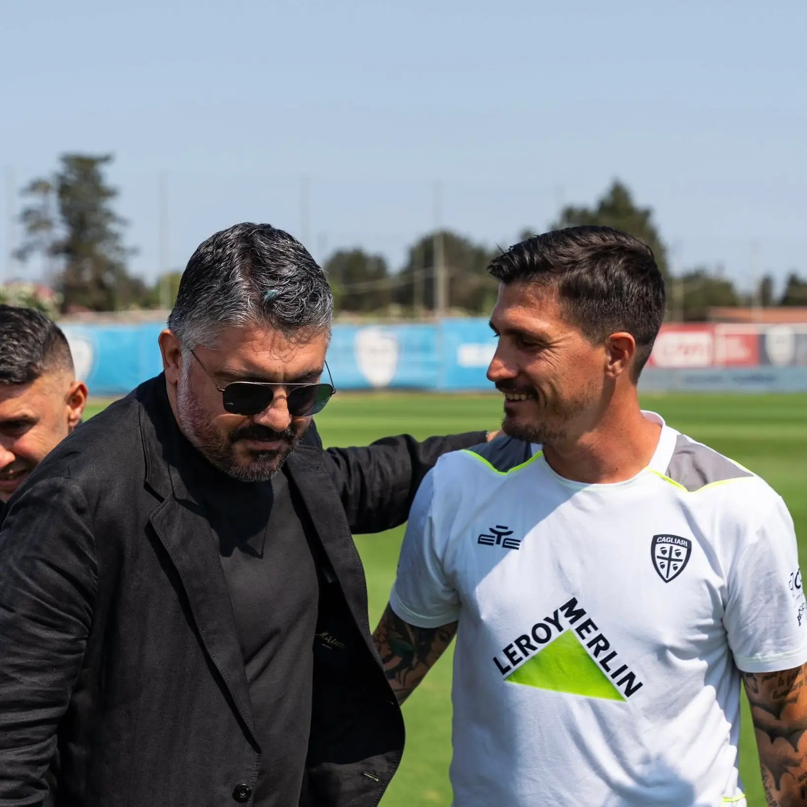 Il ct azzurro Gattuso e Buffon all'allenamento del Cagliari