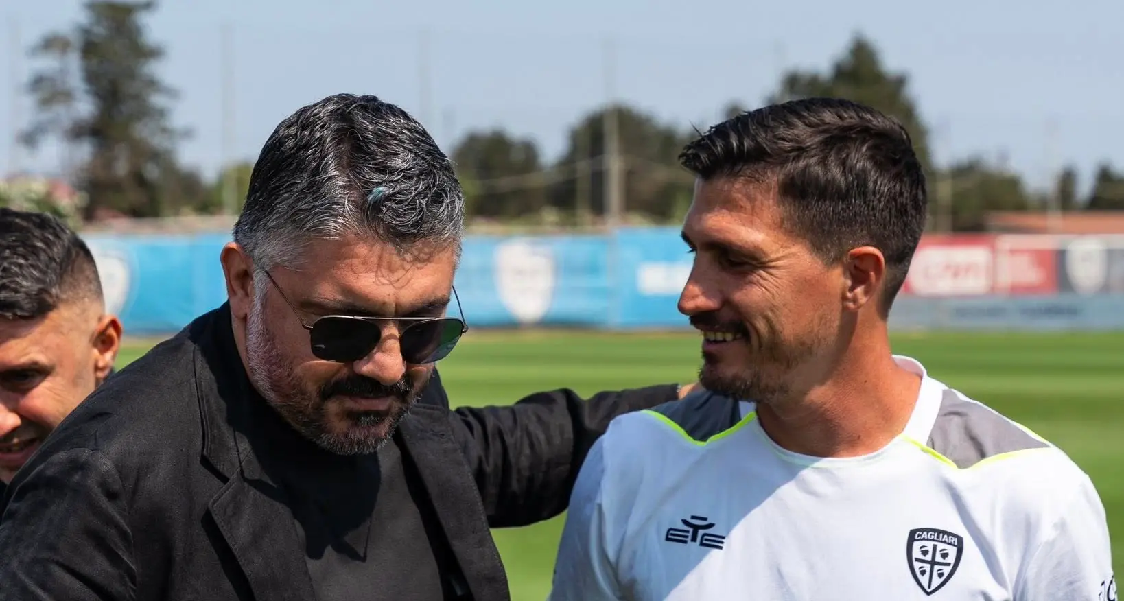 Il ct azzurro Gattuso e Buffon all'allenamento del Cagliari