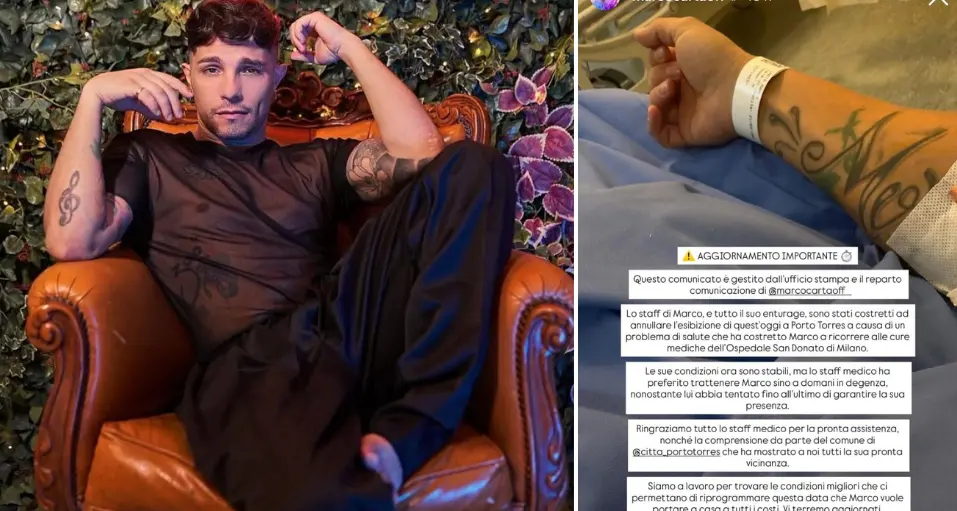 Paura per Marco Carta, ricoverato d’urgenza in ospedale