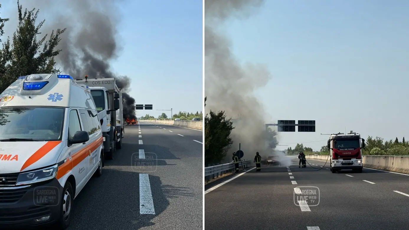 Bauladu. Tampona un camion e l’auto prende fuoco: paura sulla 131