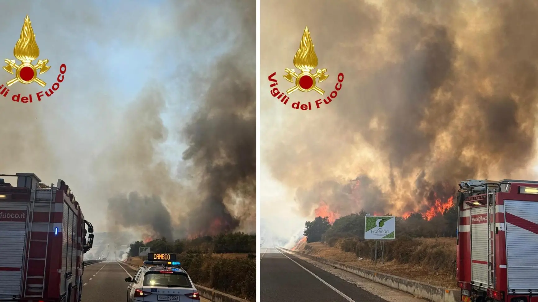 Incendio a Birori: chiusa temporaneamente la 131, in azione vigili del fuoco ed elicotteri