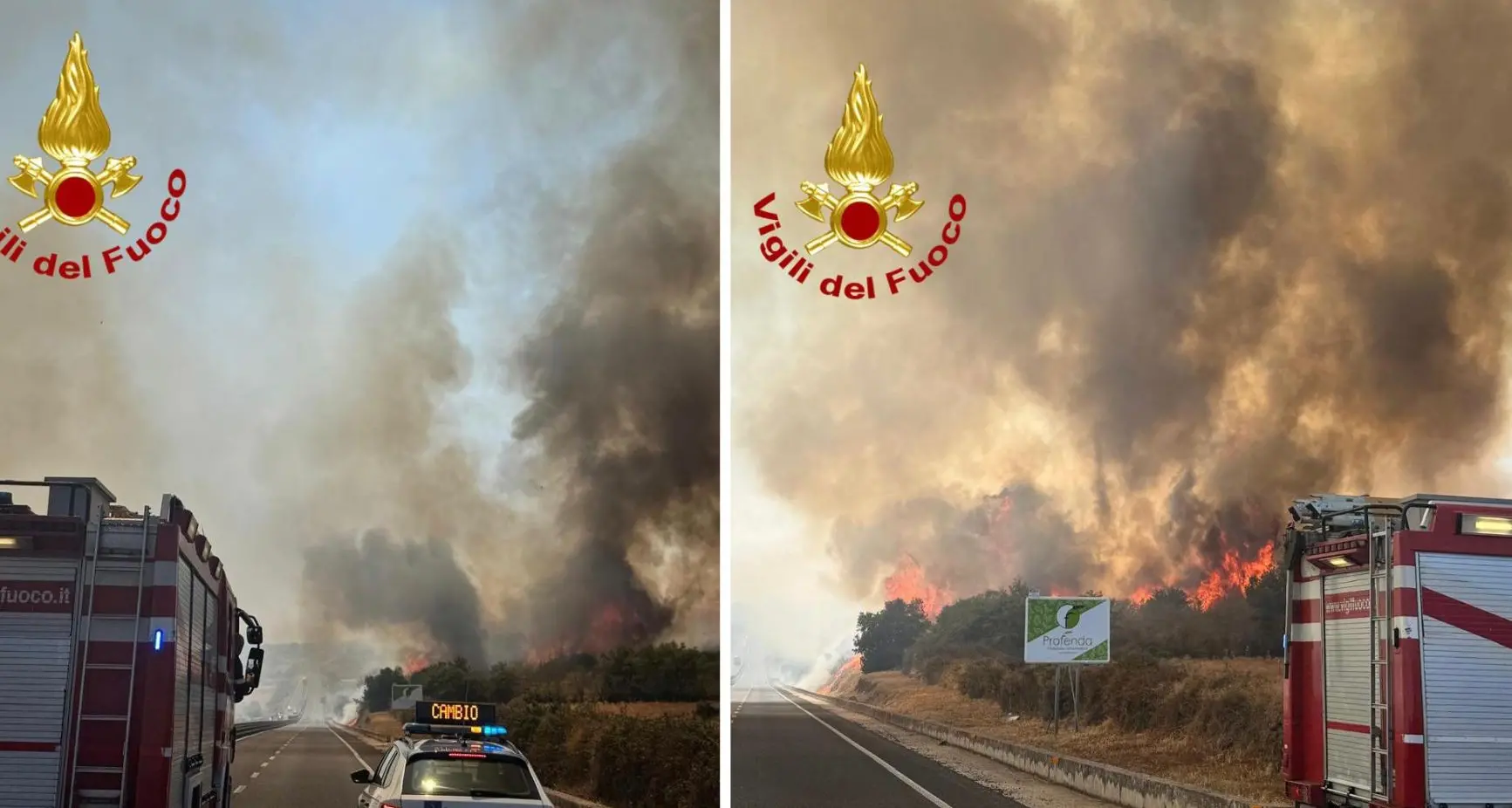 Incendio a Birori: chiusa temporaneamente la 131, in azione vigili del fuoco ed elicotteri