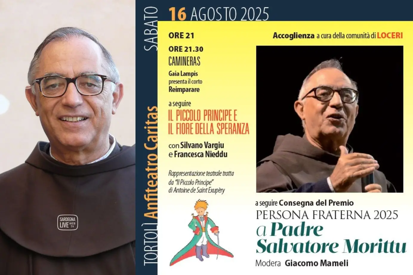 Premio Persona Fraterna 2025: il 16 agosto a Tortolì il riconoscimento a Padre Salvatore Morittu