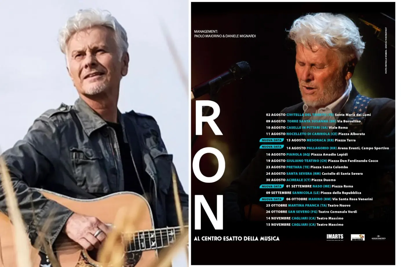 Ron torna a Cagliari: doppio concerto al Teatro Massimo