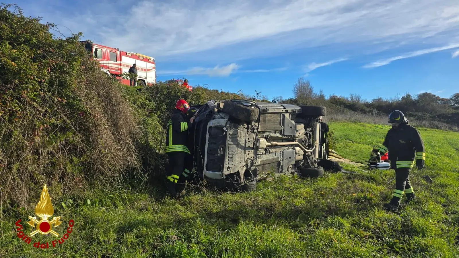 Sindia, paura sulla SP129 bis: auto sfonda un muretto e si ribalta in un campo