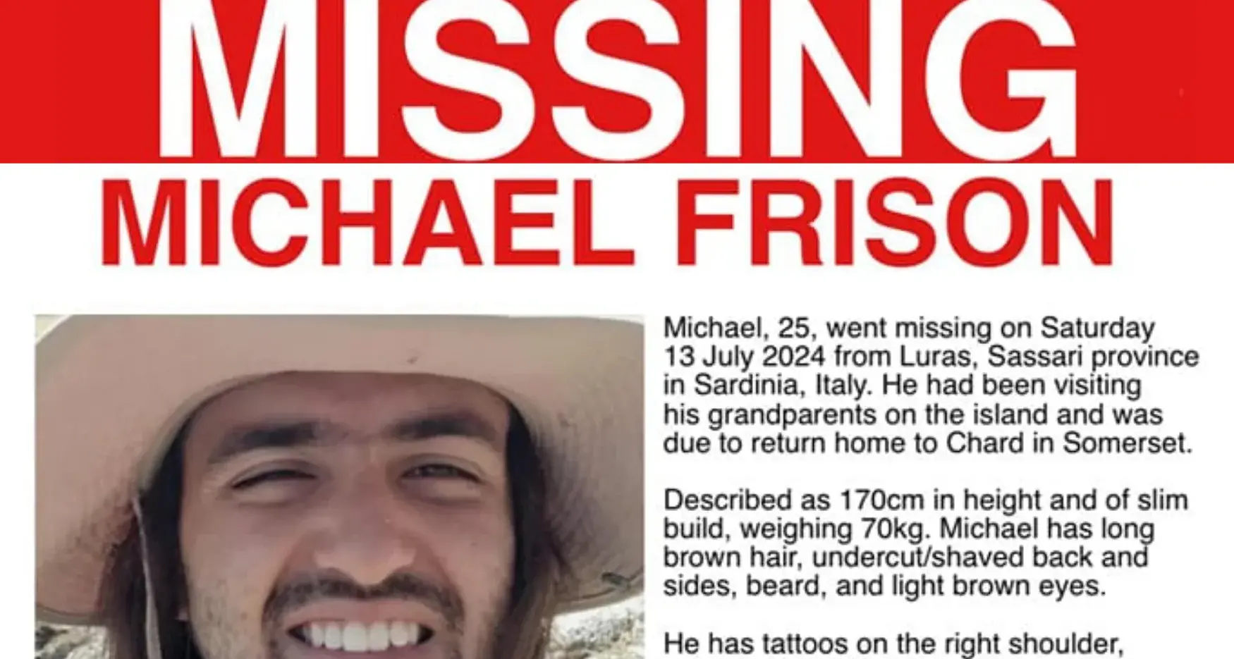 Michael Frison, dopo un anno e mezzo nessuna traccia del giovane scomparso in Gallura