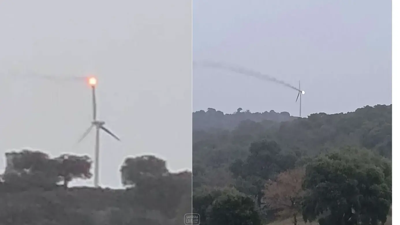 Maltempo in Sardegna, fulmine colpisce pala eolica a Mamoiada