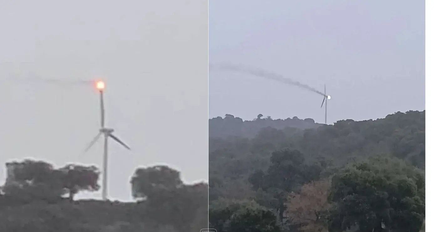 Maltempo in Sardegna, fulmine colpisce pala eolica a Mamoiada