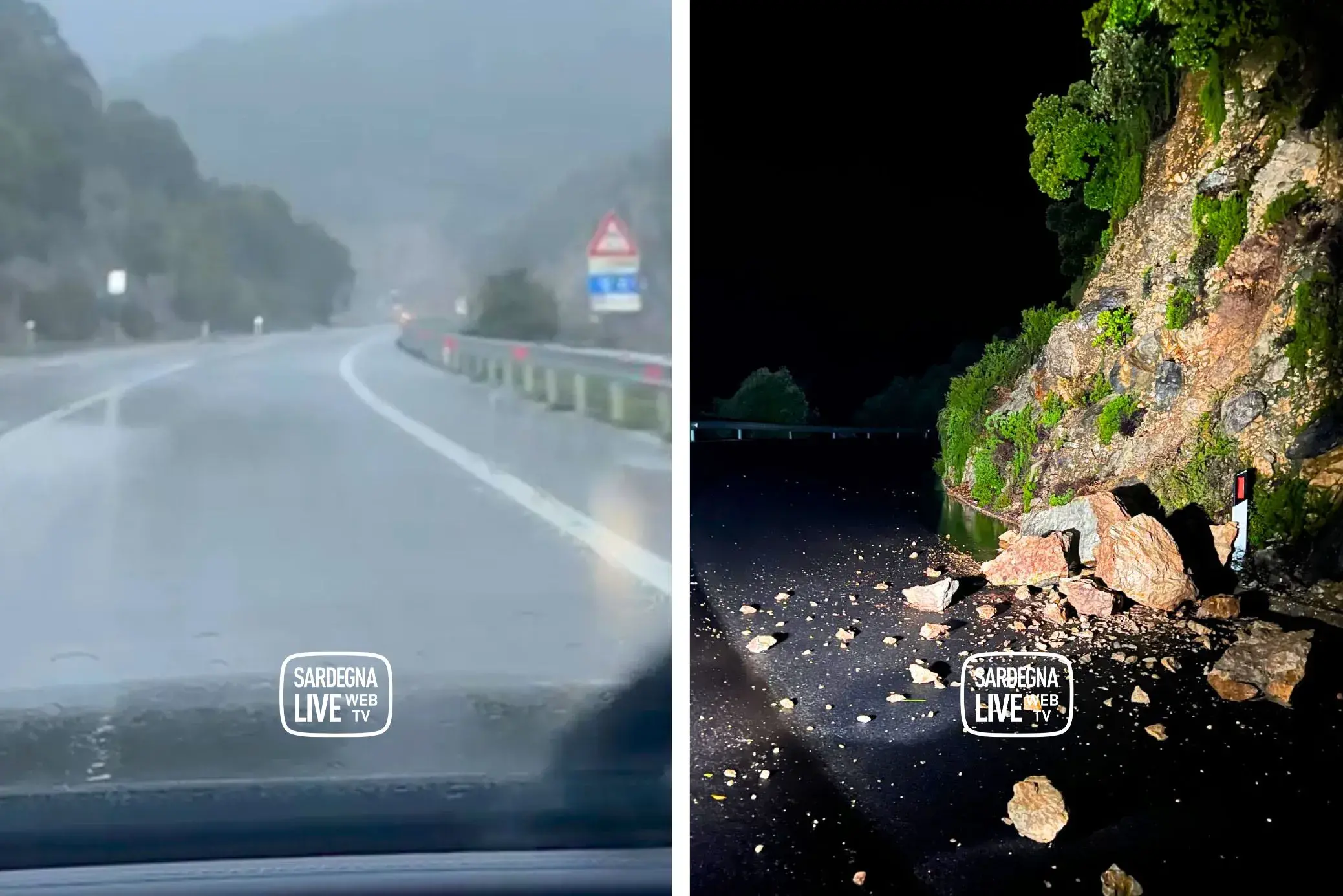 <p>Nella foto: a sinistra la SS 389, a destra frana tra Baunei e Urzulei</p>\\n