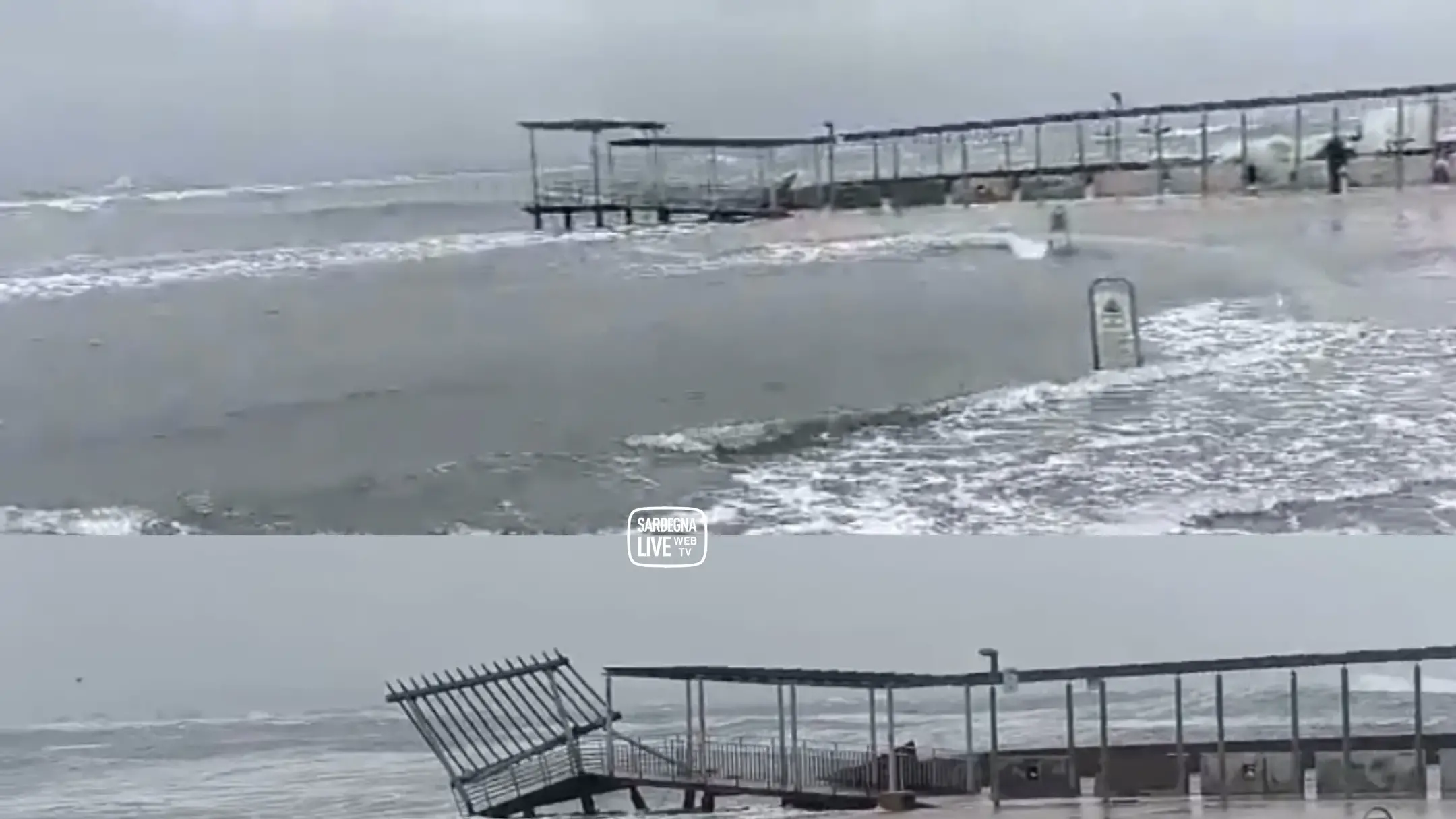 Cagliari. Vento e mareggiate, crolla una porzione del pontile a Marina Piccola | IL VIDEO