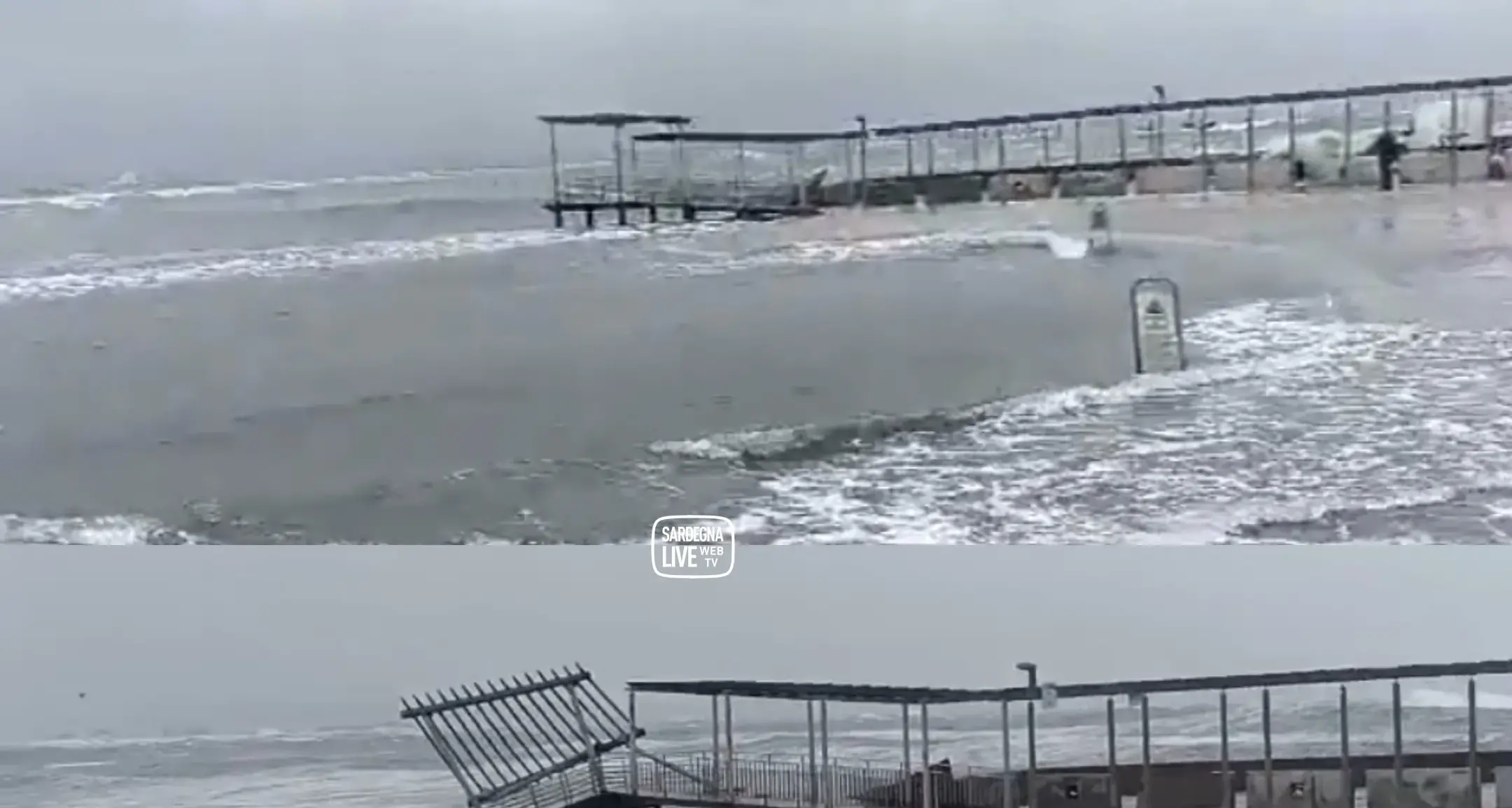 Cagliari. Vento e mareggiate, crolla una porzione del pontile a Marina Piccola | IL VIDEO