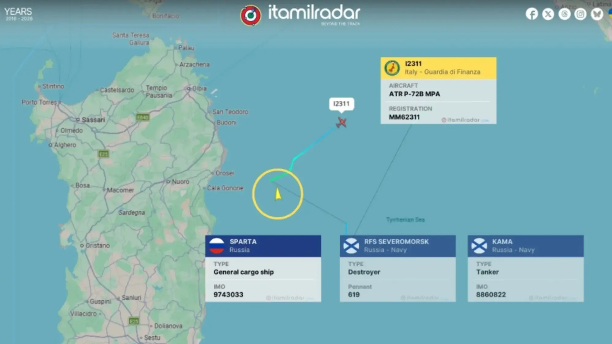 La flotta russa staziona ancora al largo della costa orientale della Sardegna