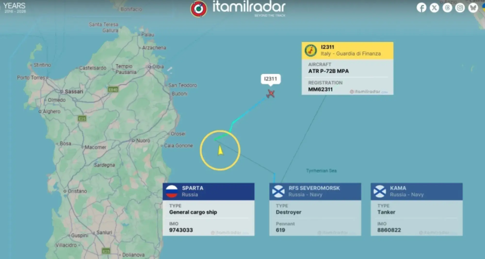 La flotta russa staziona ancora al largo della costa orientale della Sardegna