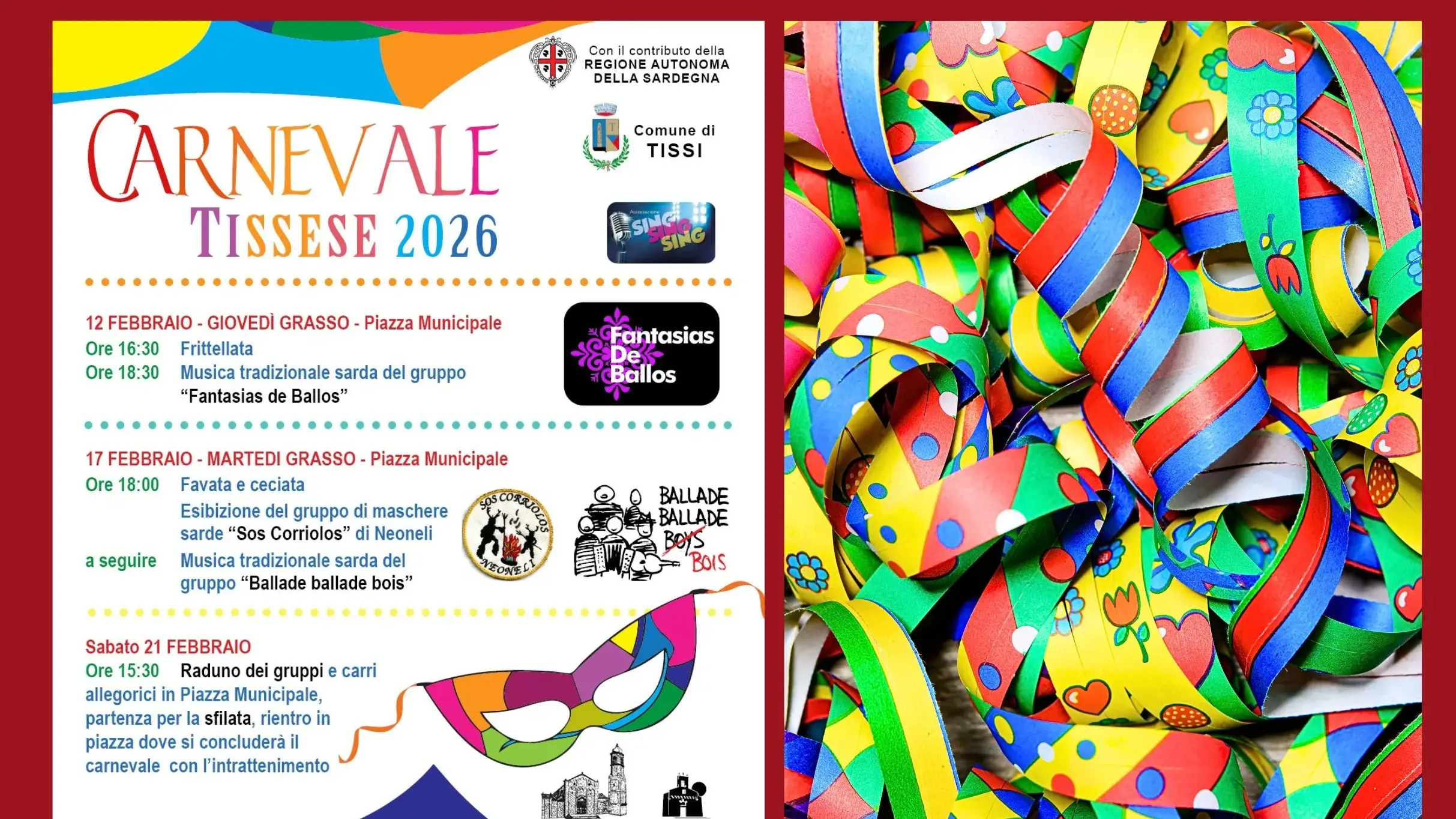 Tissi si prepara al Carnevale tra tradizione, maschere e festa collettiva: 12, 17 e 21 febbraio